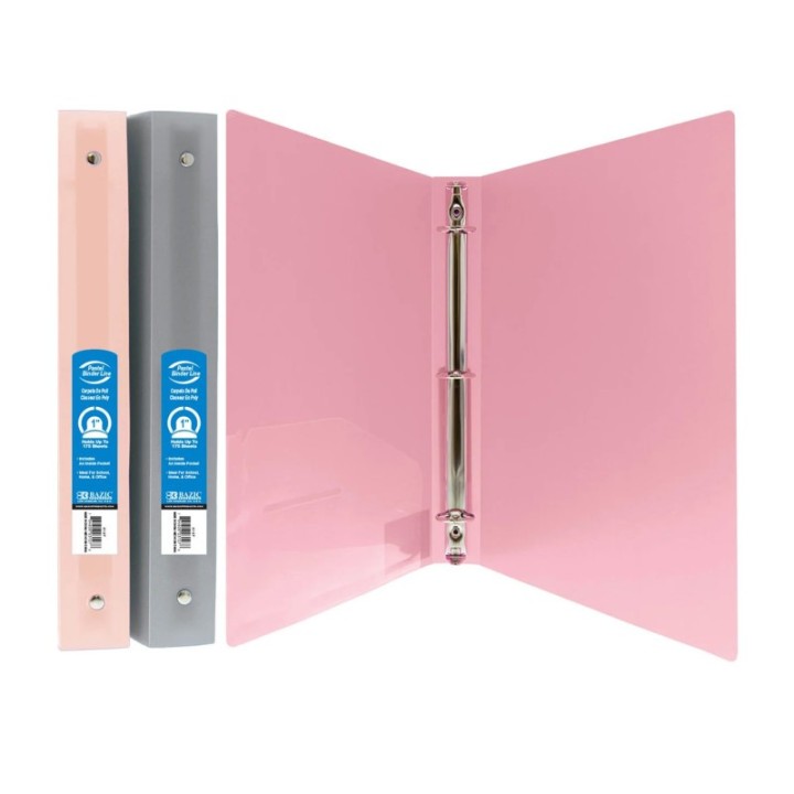 BAZIC Products® 1" Poly 3-Ring Binder with Pocket, Assorted Pastel Colors, 1 Count, Pack of 3