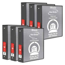 BAZIC Products® 3-Ring View Binder with 2 Pockets, 1.5", Black, Pack of 6