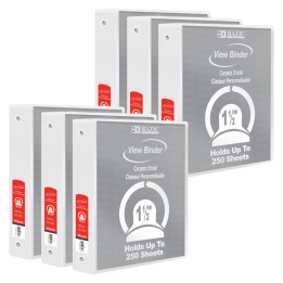 BAZIC Products® 3-Ring View Binder with 2 Pockets, 1.5", White, Pack of 6