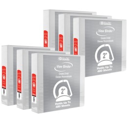 BAZIC Products® Slant D Ring View Binder with 2 Pockets, 2", White, Pack of 6