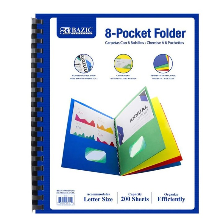 BAZIC Products® 8-Pocket Folder, Assorted Colors