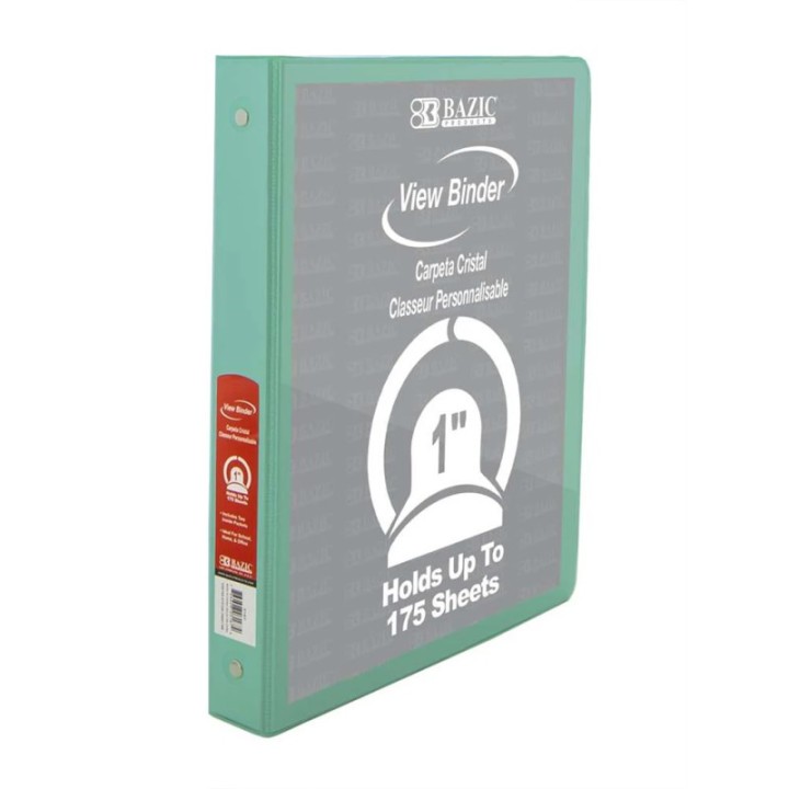 BAZIC Products® 1" 3-Ring View Binder with 2-Pockets, Assorted Pastel Colors, 1 Count