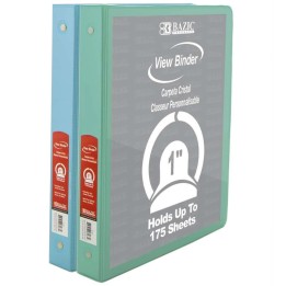BAZIC Products® 1" 3-Ring View Binder with 2-Pockets, Assorted Pastel Colors, 1 Count, Pack of 2
