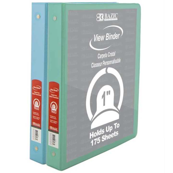 BAZIC Products® 1" 3-Ring View Binder with 2-Pockets, Assorted Pastel Colors, 1 Count, Pack of 2