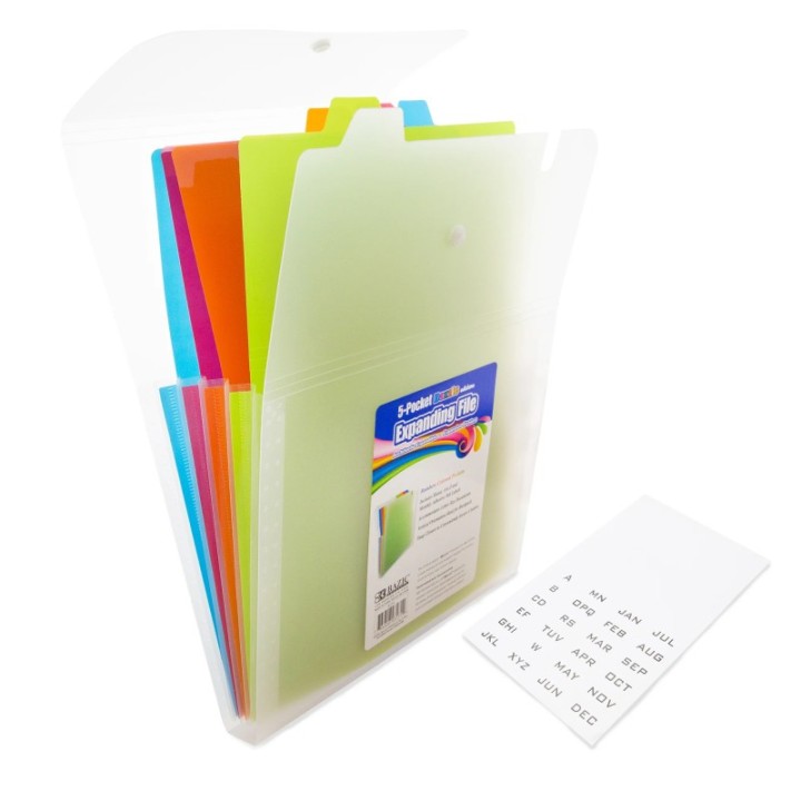 BAZIC Products® 5-Pocket Letter Size Vertical Poly Expanding File