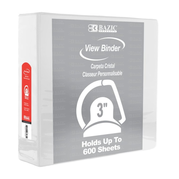 BAZIC Products® Slant D Ring View Binder with 2 Pockets, 3", White