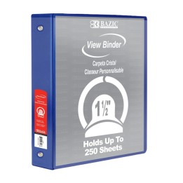 BAZIC Products® 3-Ring View Binder with 2 Pockets, 1.5", Blue