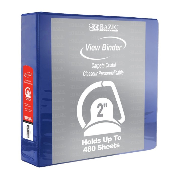 BAZIC Products® Slant D Ring View Binder with 2 Pockets, 2", Blue