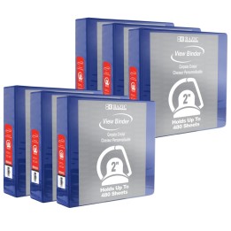 BAZIC Products® Slant D Ring View Binder with 2 Pockets, 2", Blue, Pack of 6