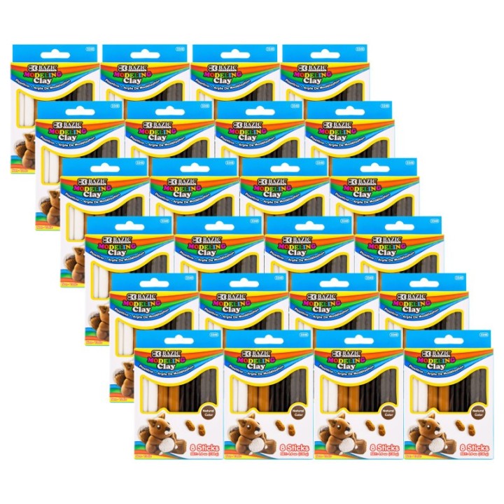 BAZIC Products® Modeling Clay Sticks, 4 Natural/Earth Colors, 4.8 oz (136g) Per Pack, 24 Packs