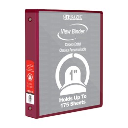 BAZIC Products® 3-Ring View Binder with 2 Pockets, 1", Burgundy