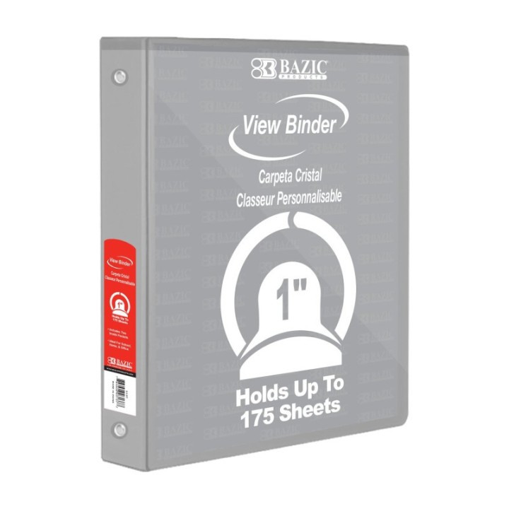 BAZIC Products® 3-Ring View Binder with 2 Pockets, 1", Gray
