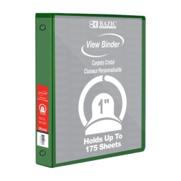 BAZIC Products® 3-Ring View Binder with 2 Pockets, 1", Green