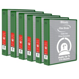 BAZIC Products® 3-Ring View Binder with 2 Pockets, 1", Green, Pack of 6