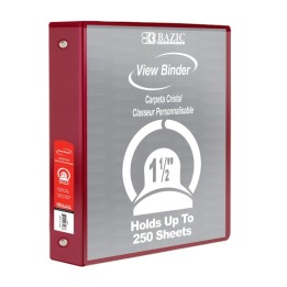 BAZIC Products® 3-Ring View Binder with 2 Pockets, 1.5", Burgundy