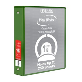 BAZIC Products® 3-Ring View Binder with 2 Pockets, 1.5", Green