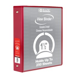 BAZIC Products® 3-Ring View Binder with 2 Pockets, 1.5", Red
