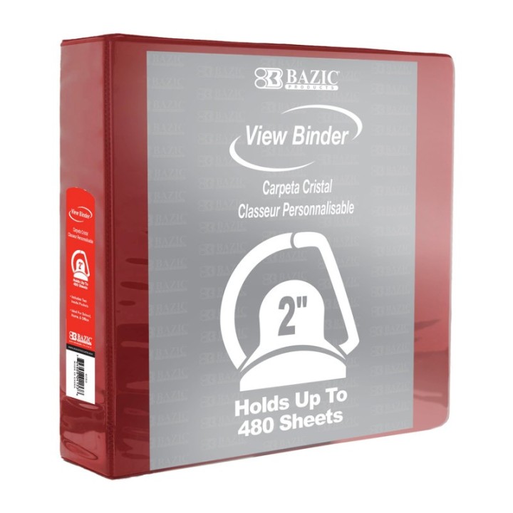 BAZIC Products® Slant D Ring View Binder with 2 Pockets, 2", Burgundy