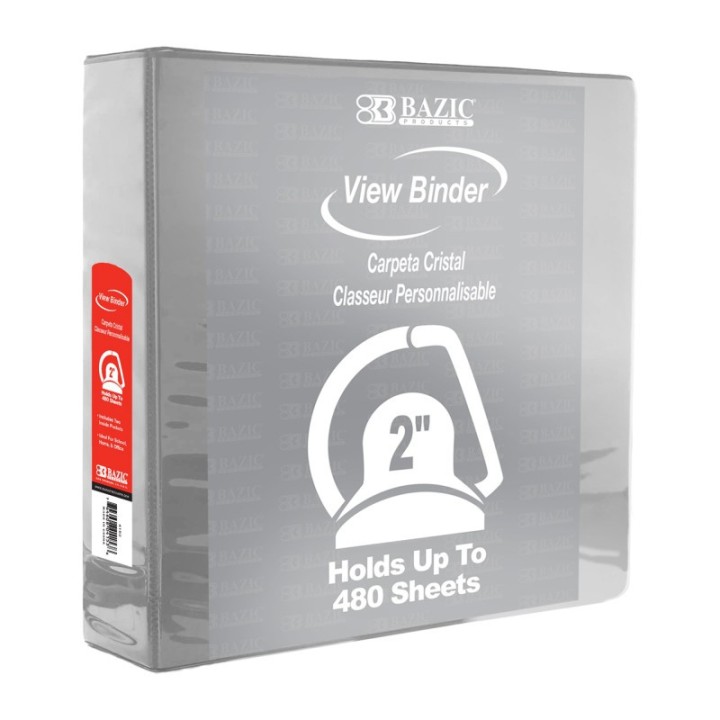 BAZIC Products® Slant D Ring View Binder with 2 Pockets, 2", Gray