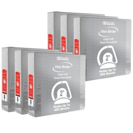BAZIC Products® Slant D Ring View Binder with 2 Pockets, 2", Gray, Pack of 6