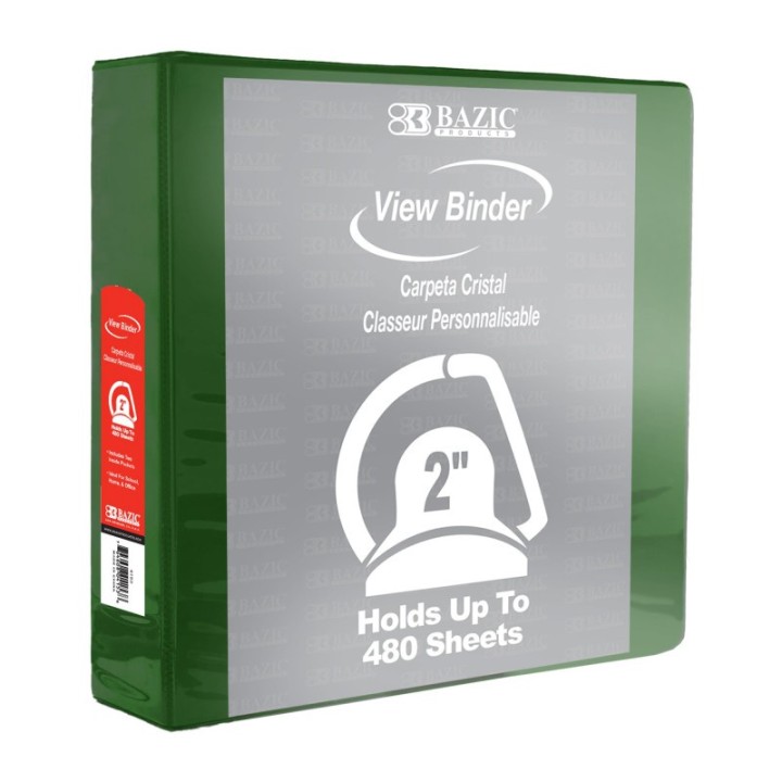 BAZIC Products® Slant D Ring View Binder with 2 Pockets, 2", Green