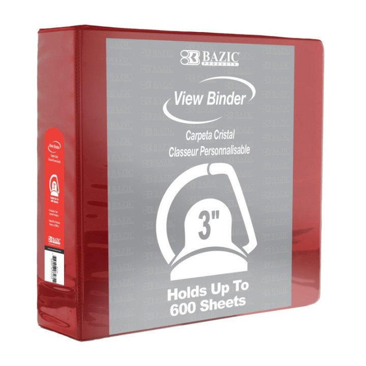 BAZIC Products® Slant D Ring View Binder with 2 Pockets, 3", Burgundy