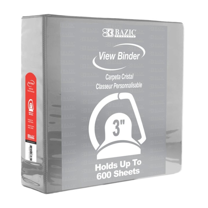 BAZIC Products® Slant D Ring View Binder with 2 Pockets, 3", Gray