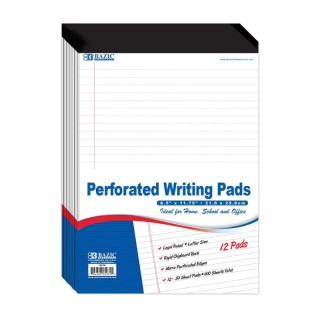 BAZIC Products® Perforated Writing Pads, 8.5" x 11.75", White, 50 Sheets, Pack of 12