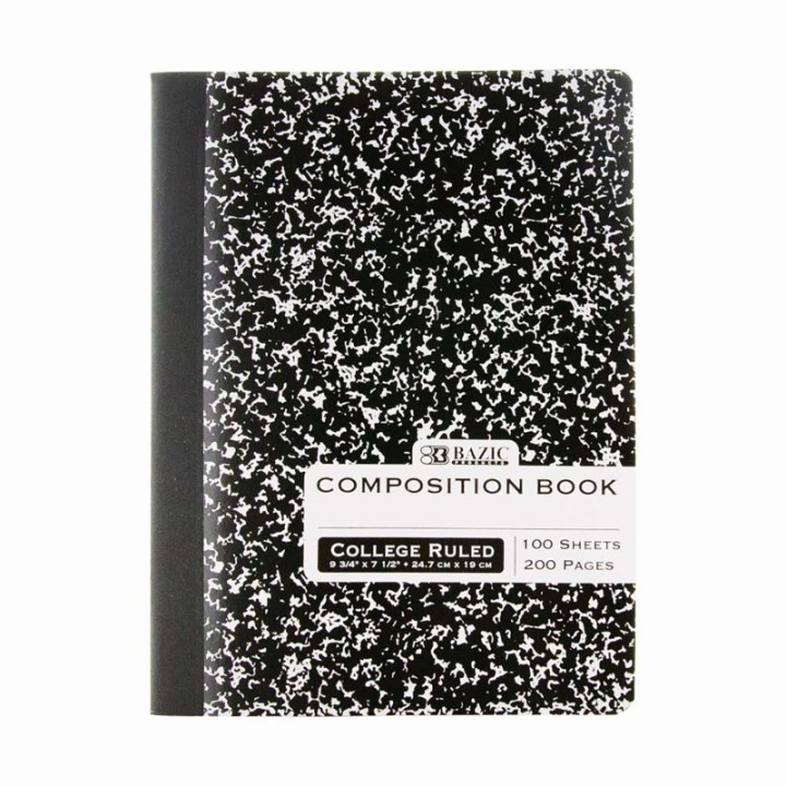 BAZIC Products® Composition Book, College Ruled, Black Marble, 100 Sheets