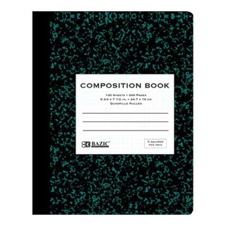 BAZIC Products® Premium Composition Book, 5-1" Quad-Ruled, Marble, 100 Sheets