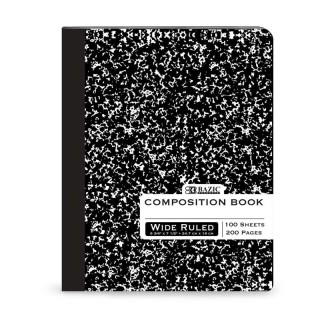 BAZIC Products® Composition Book, Wide Ruled, Black Marble, 100 Sheets