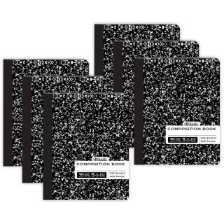 BAZIC Products® Composition Book, Wide Ruled, Black Marble, 100 Sheets, Pack of 6