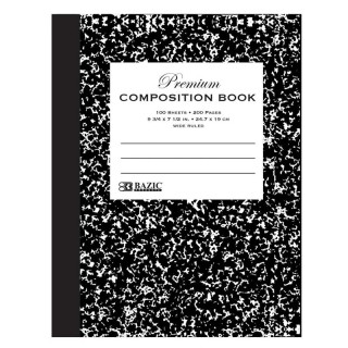 BAZIC Products® Premium Composition Book, Wide Ruled, Black Marble, 100 Sheets