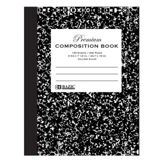 BAZIC Products® Premium Composition Book, College Ruled, Black Marble, 100 Sheets