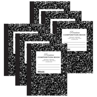 BAZIC Products® Premium Composition Book, College Ruled, Black Marble, 100 Sheets, Pack of 6