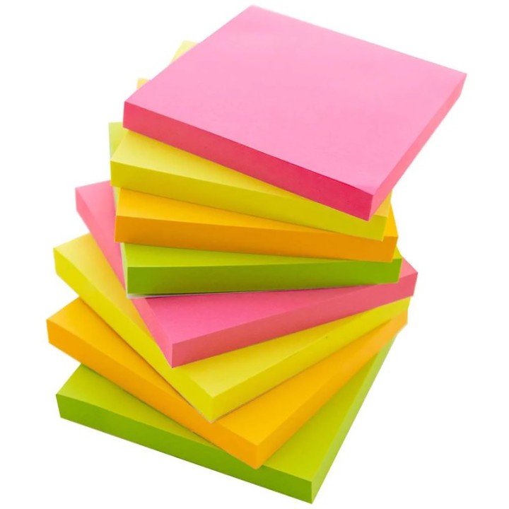 BAZIC Products® Stick On Notes, 3" x 3", Neon, 90 Sheets, Pack of 12