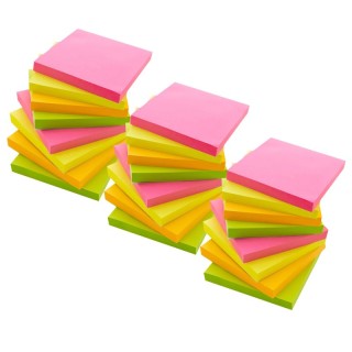 BAZIC Products® Stick On Notes, 3" x 3", Neon, 90 Sheets, 12 Per Pack, 3 Packs