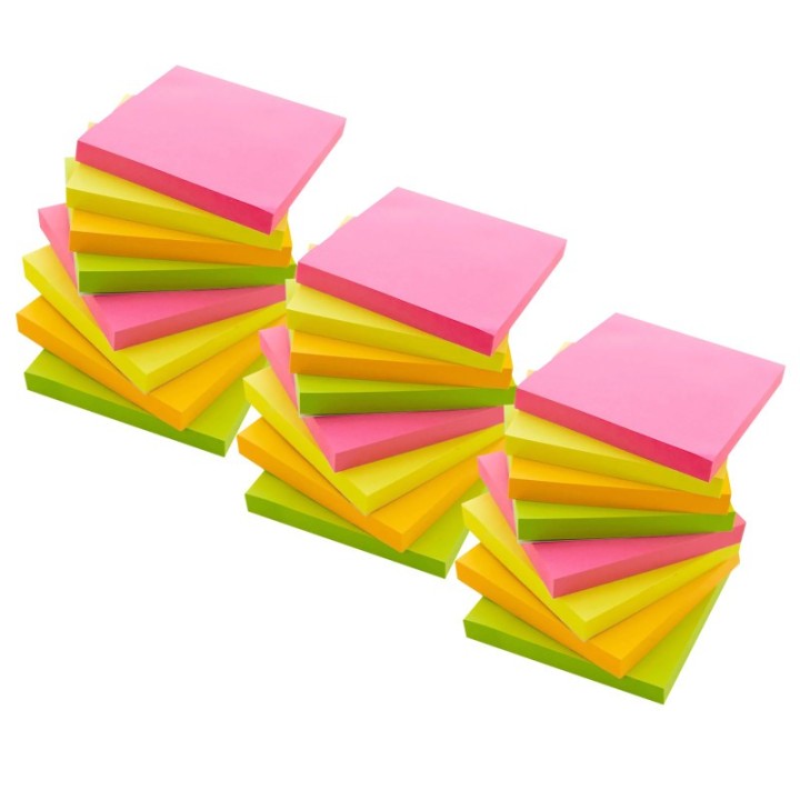 BAZIC Products® Stick On Notes, 3" x 3", Neon, 90 Sheets, 12 Per Pack, 3 Packs