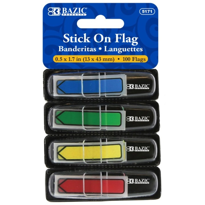 BAZIC Products® Neon Primary Color Printed Arrow Flags with Dispenser, 25 ct., 4/Pack
