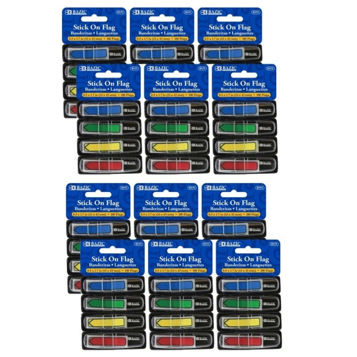 BAZIC Products® Neon Primary Color Printed Arrow Flags with Dispenser, 100 Per Pack, 12 Packs