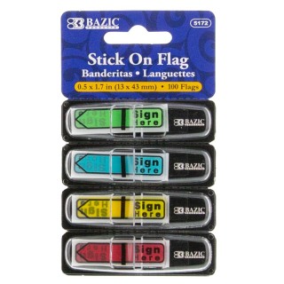 BAZIC Products® Neon Color Printed Sign Here Flags with Dispenser, 25 ct., 4/Pack