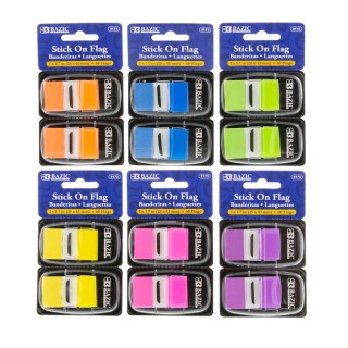 BAZIC Products® Assorted Neon Color Standard Flags with Dispenser, 30 ct., 2/Pack