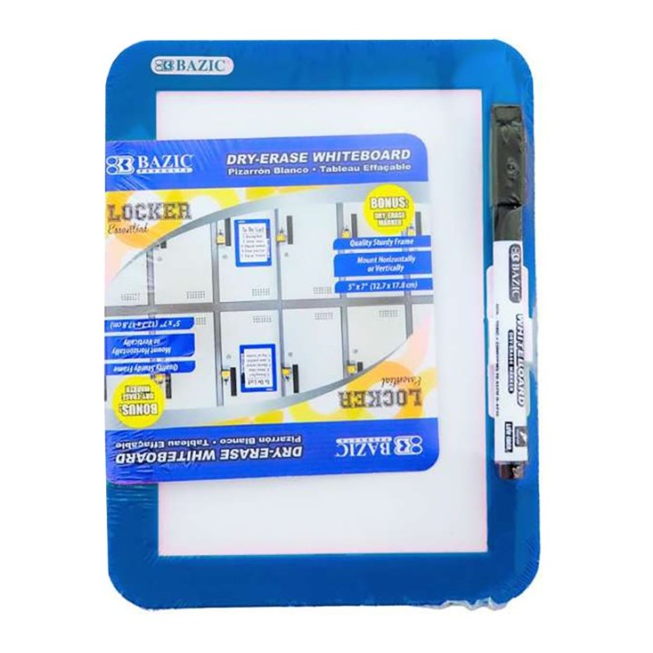 BAZIC Products® Magnetic Locker Dry Erase Board with Marker, 5" x 7", Assorted