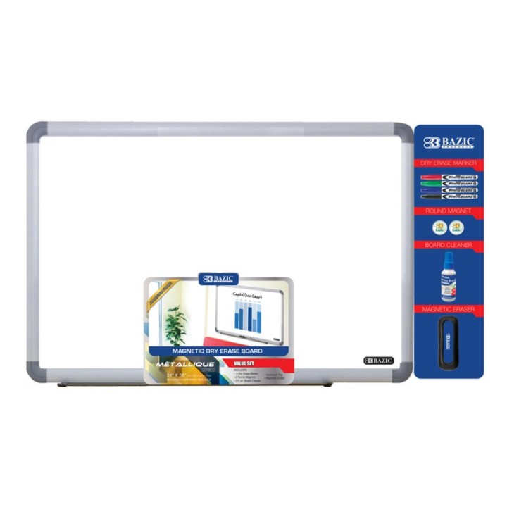 BAZIC Products® Aluminum Frame Magnetic Dry Erase Board Value Pack, 24" x 36"