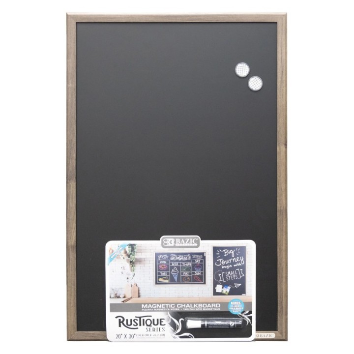BAZIC Products® RUSTIQUE Wood Frame Magnetic Chalkboard, 20" x 30", Chalk Marker & Magnets
