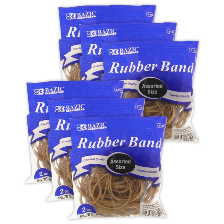 BAZIC Products® Rubber Bands, Assorted Sizes, 2oz./56.70g Per Pack, 6 Packs