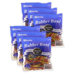 BAZIC Products® Rubber Bands, Assorted Sizes & Colors, 2oz./56.70g Per Pack, 6 Packs
