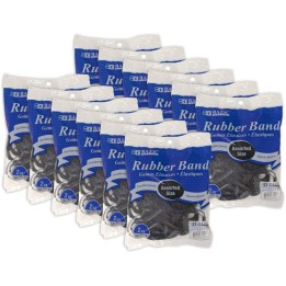 BAZIC Products® Rubber Bands, Assorted Sizes, Black, 2 oz./56.70 g Per Pack, 12 Packs