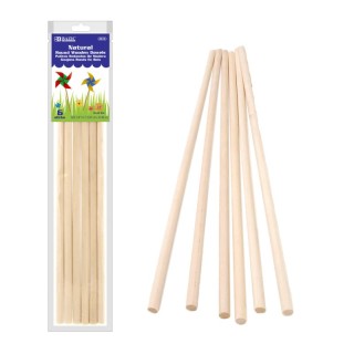 BAZIC Products® Round Natural Wooden Dowel, 3/8" x 12", Pack of 6