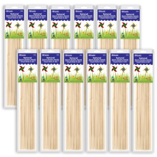BAZIC Products® Round Natural Wooden Dowel, 3/8" x 12", 6 Per Pack, 12 Packs